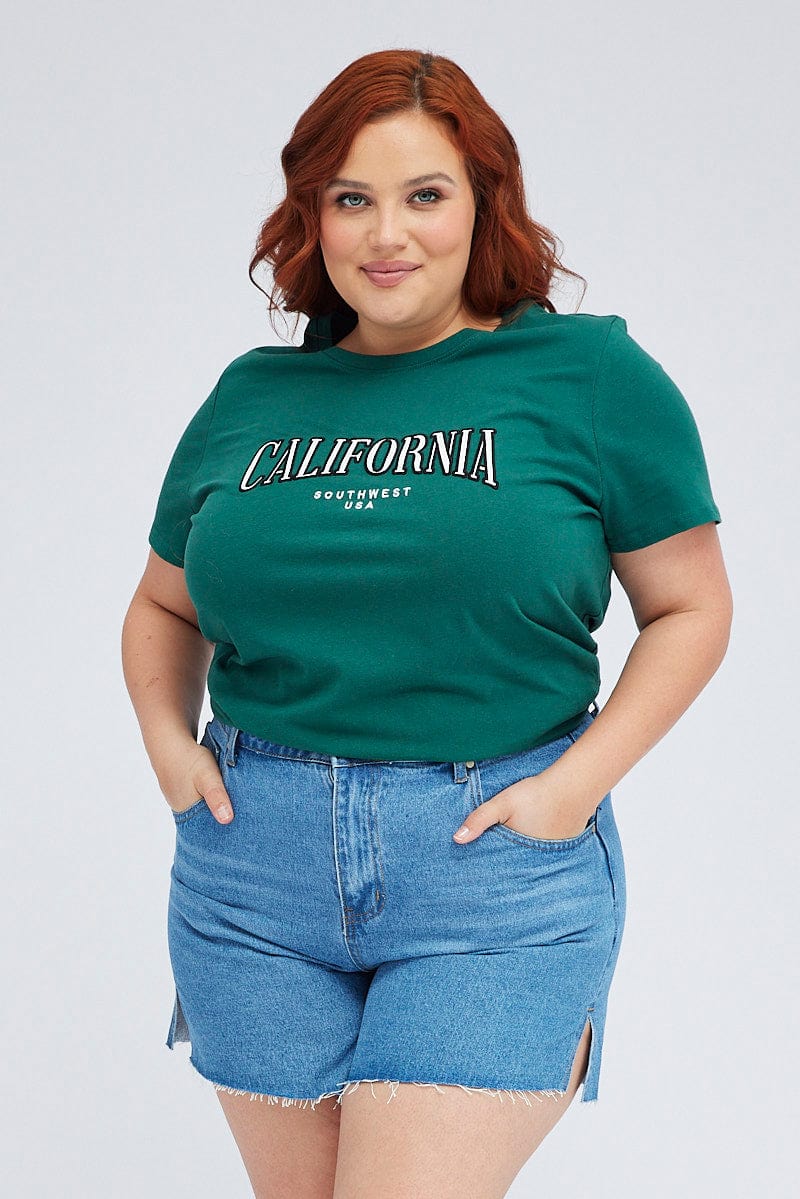 Green Graphic T-shirt Short Sleeve Crew Neck