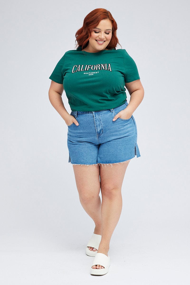 Green Graphic T-shirt Short Sleeve Crew Neck