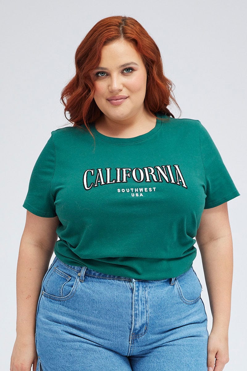 Green Graphic T-shirt Short Sleeve Crew Neck