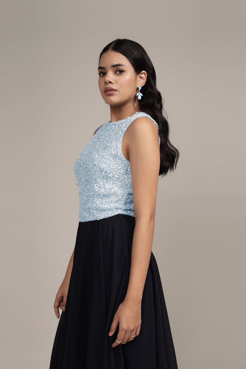 Picasso Embellished Top in Light Blue