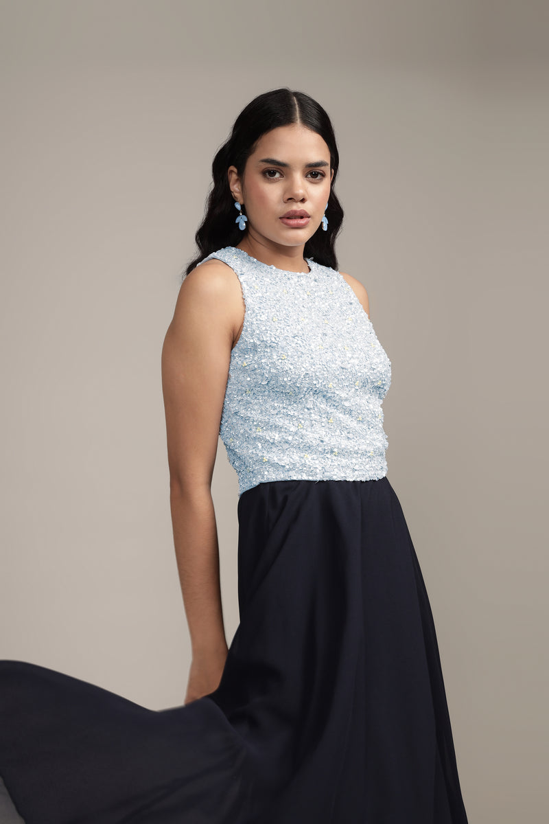 Picasso Embellished Top in Light Blue