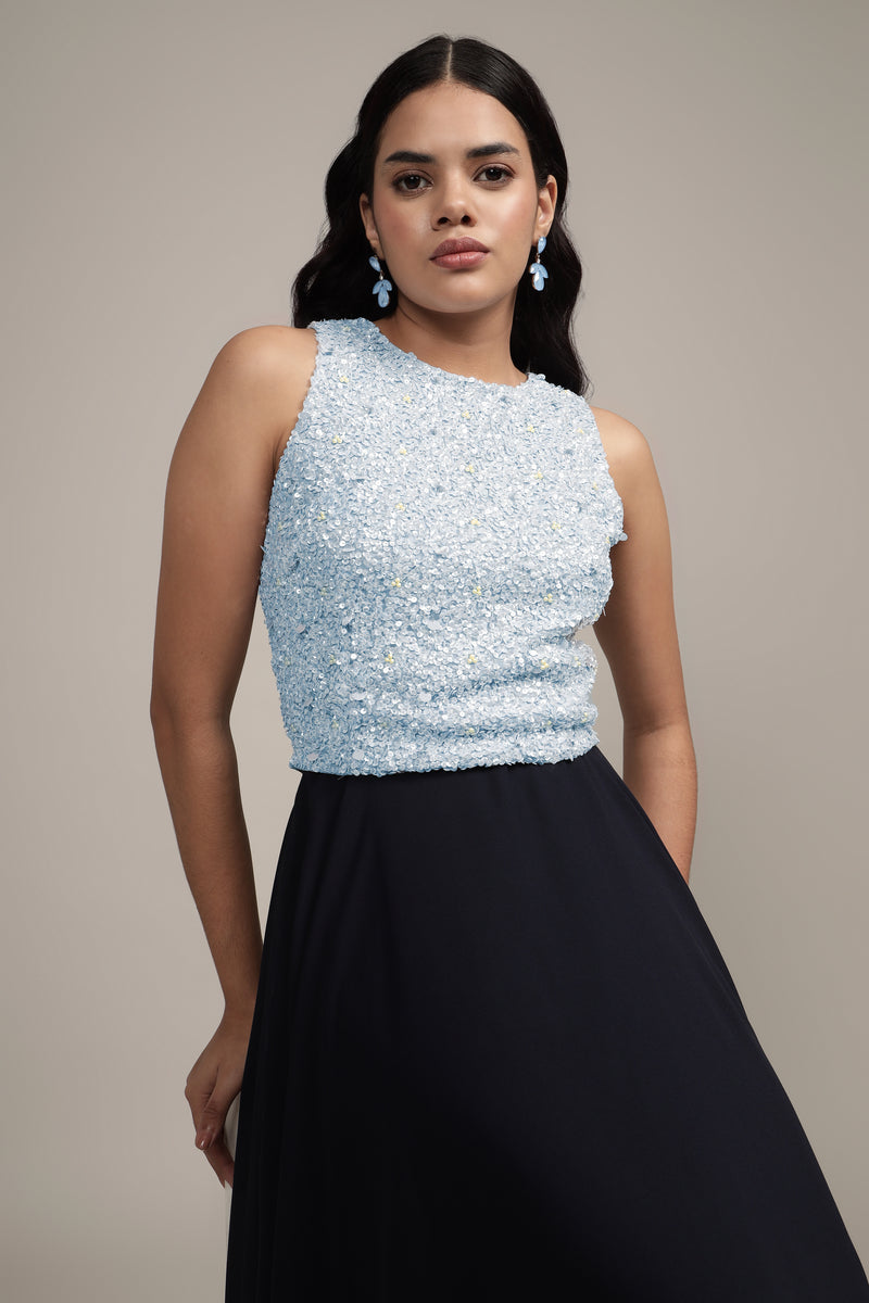 Picasso Embellished Top in Light Blue