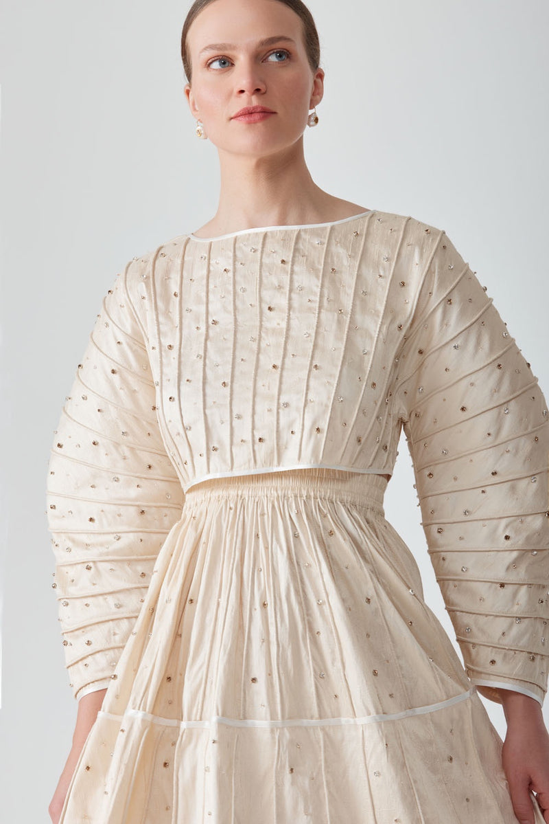 AFAF EMBELLISHED HAND-PIPED TOP-CHAMPAGNE