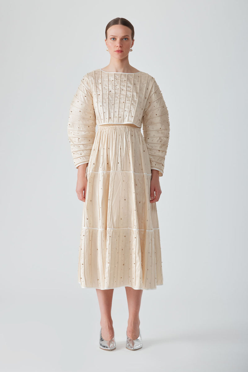 AFAF EMBELLISHED HAND-PIPED TOP-CHAMPAGNE