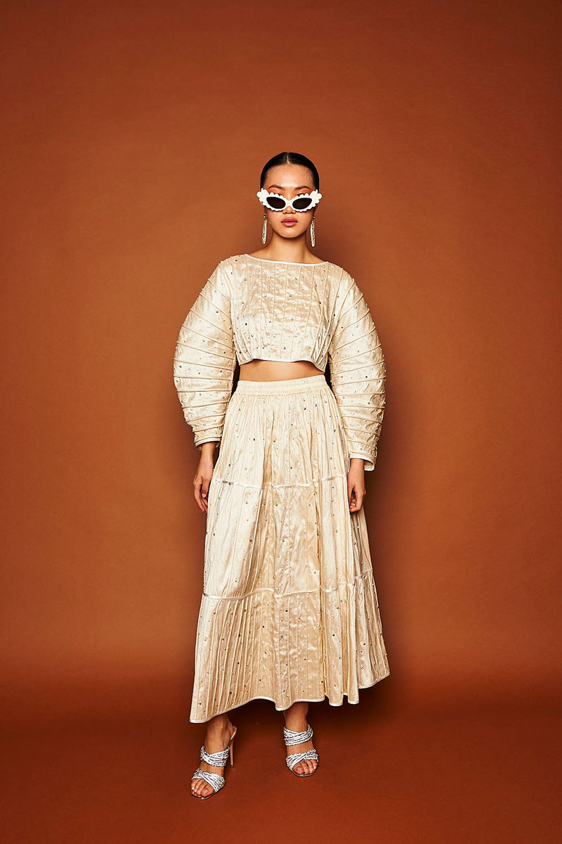 AFAF EMBELLISHED HAND-PIPED TOP-CHAMPAGNE
