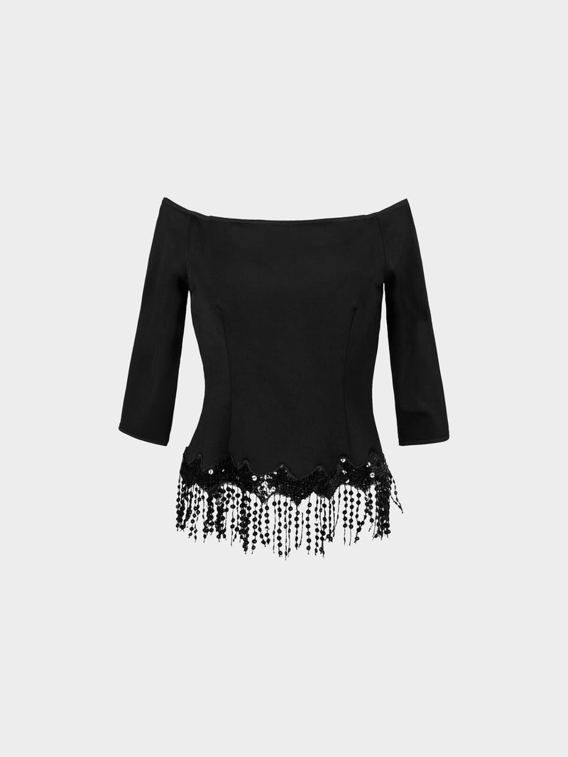 Christian Dior 2000s Black Off-shoulder Sequin-embellished Top