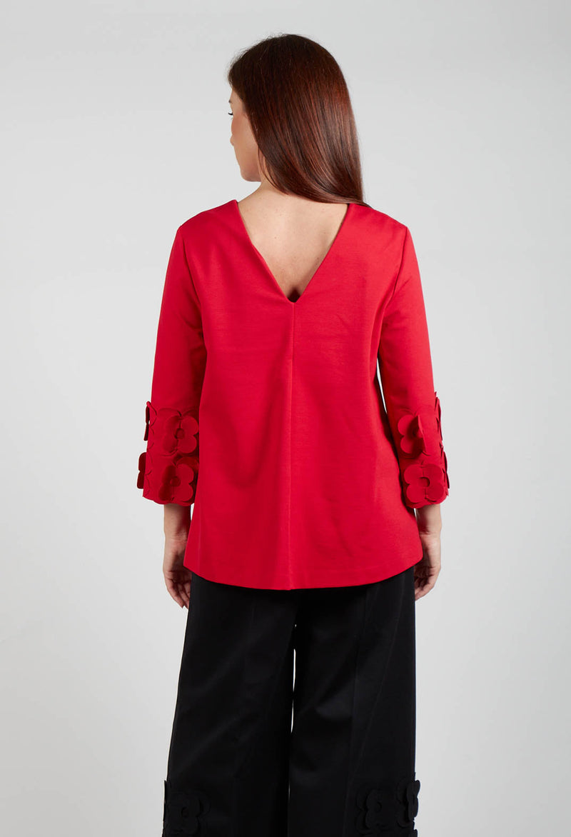 Jersey Top with Floral Embellishment in Marlboro