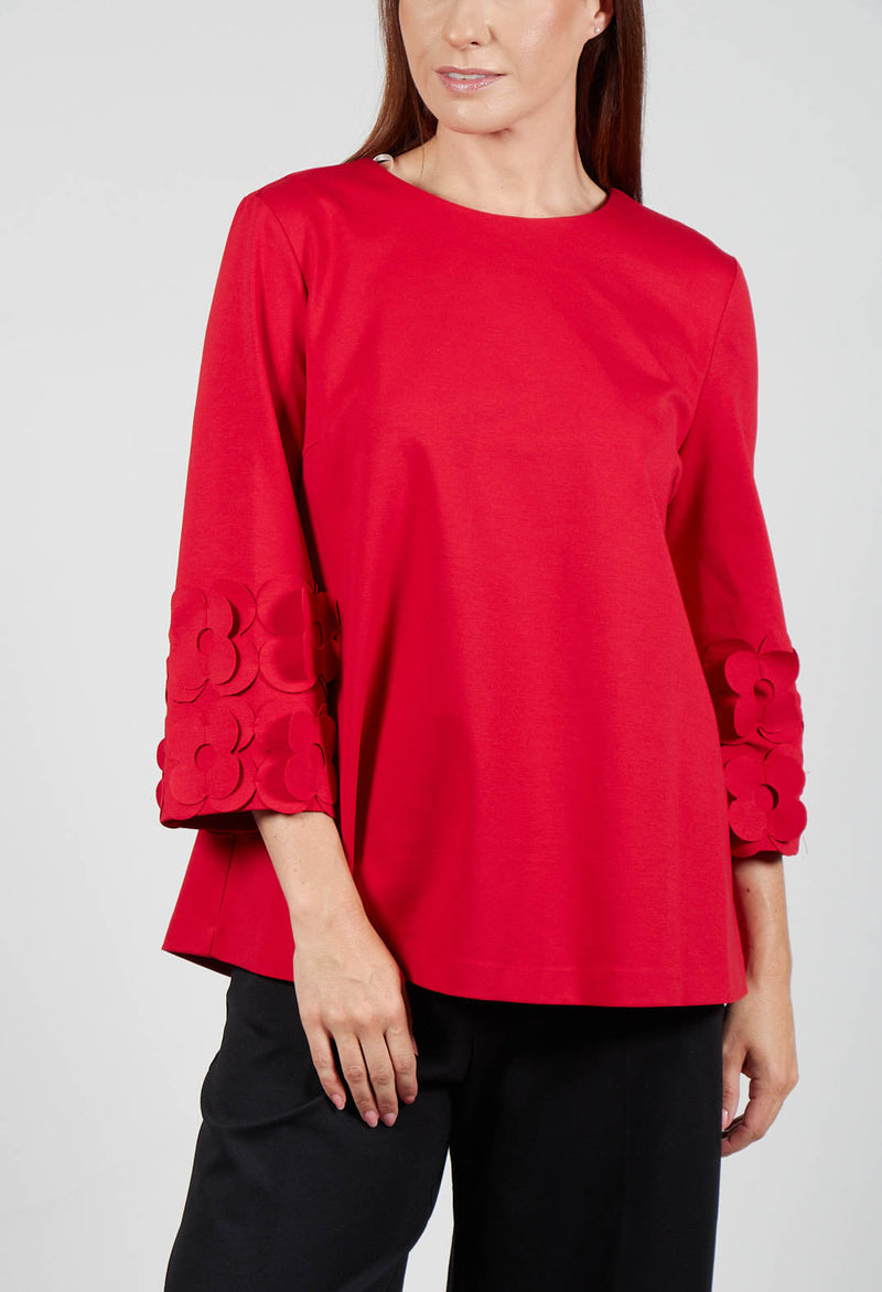 Jersey Top with Floral Embellishment in Marlboro