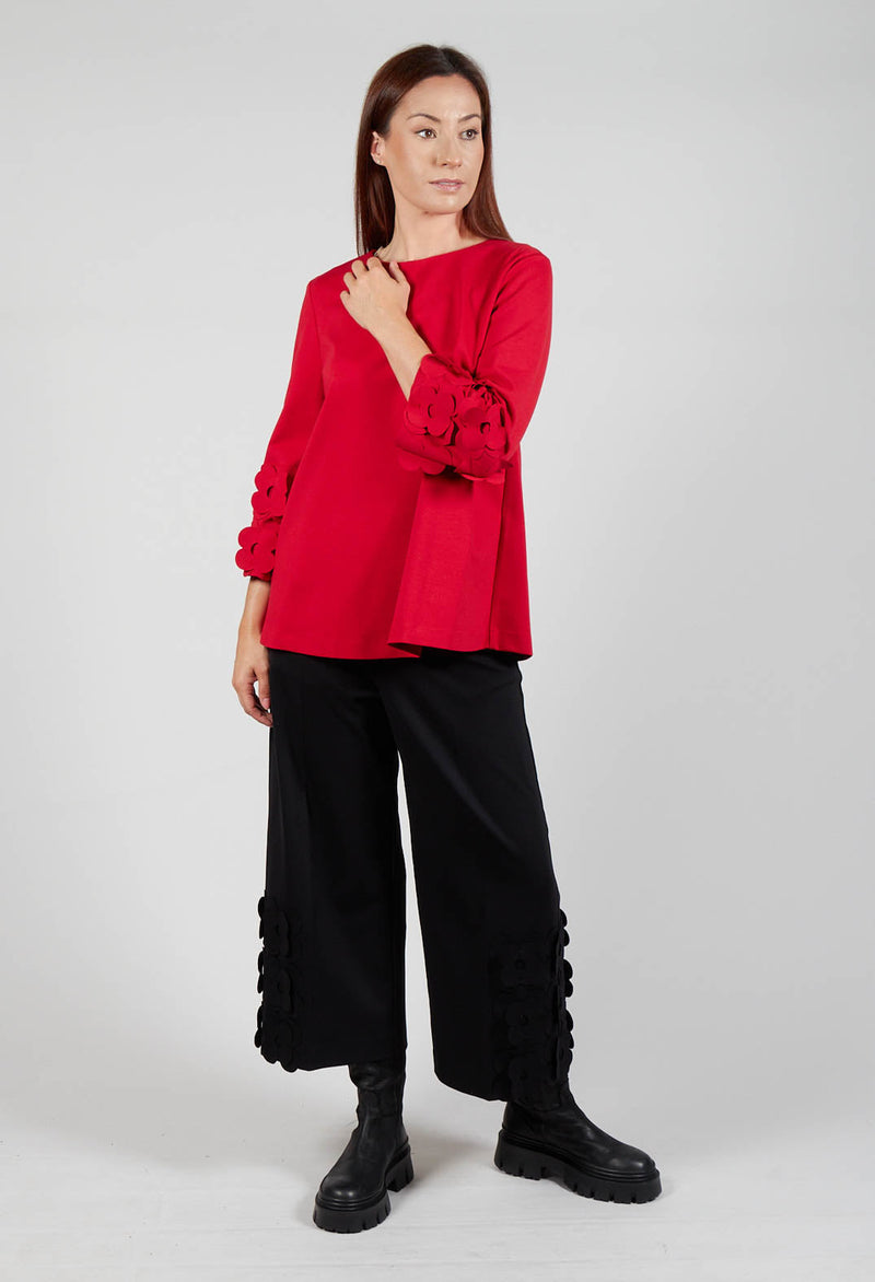Jersey Top with Floral Embellishment in Marlboro