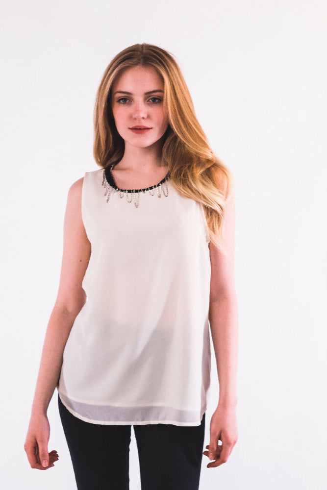 (3P.PACK) Multi Chain Embellished Chiffon Top in White