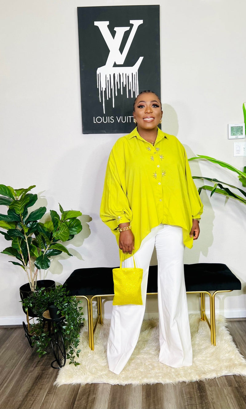 PRIMROSE OVERSIZED EMBELLISHED TOP (Lime Green)