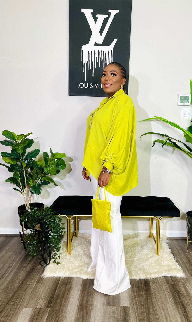 PRIMROSE OVERSIZED EMBELLISHED TOP (Lime Green)