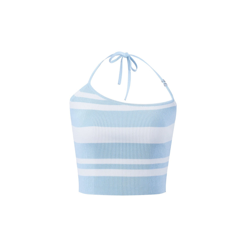 Blue And White Striped Logo Embellished Slant Collar Neck Suspenders