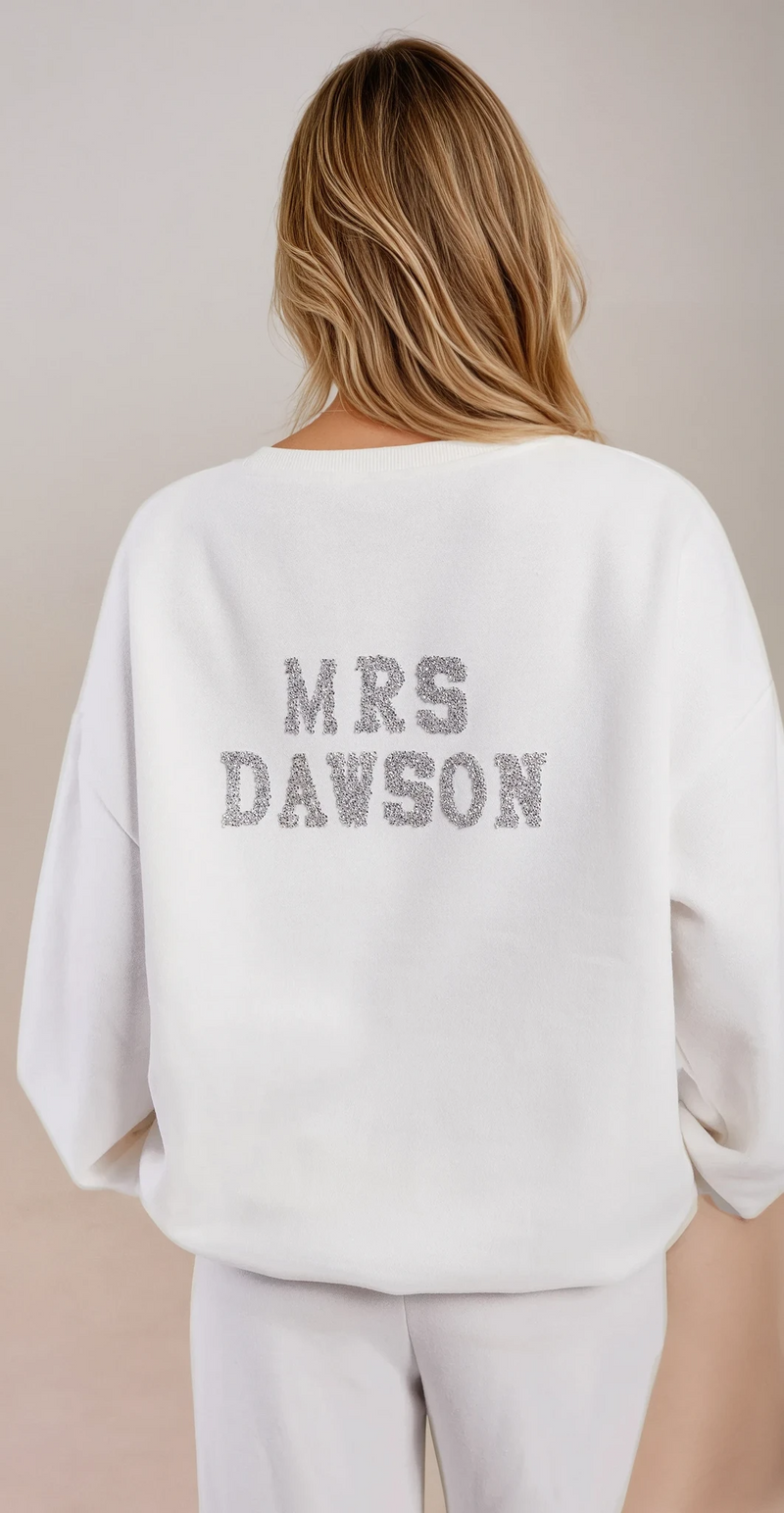 Personalised Bridal Sweatshirt With Letter Embellishment - White