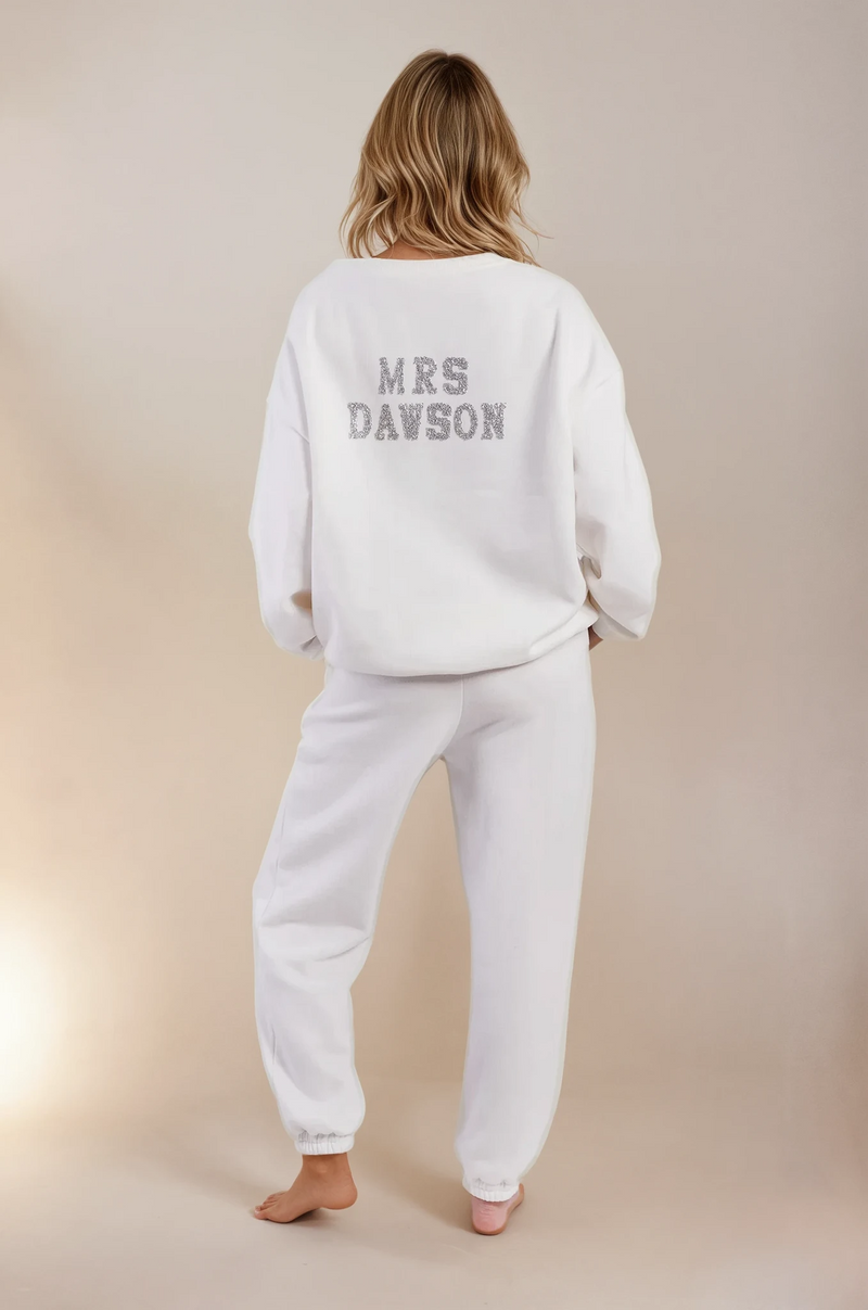 Personalised Bridal Sweatshirt With Letter Embellishment - White