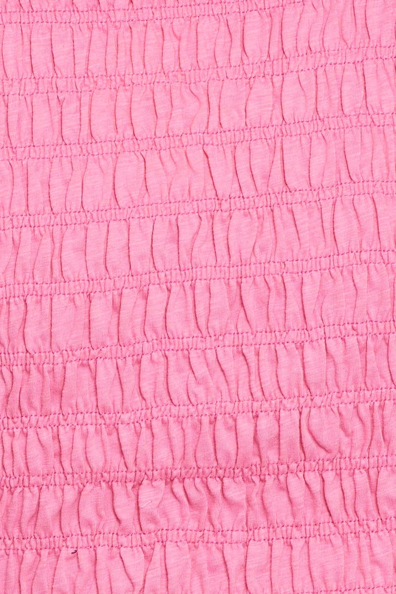 H Pink Smocked T-shirt Crew Neck Short Sleeve