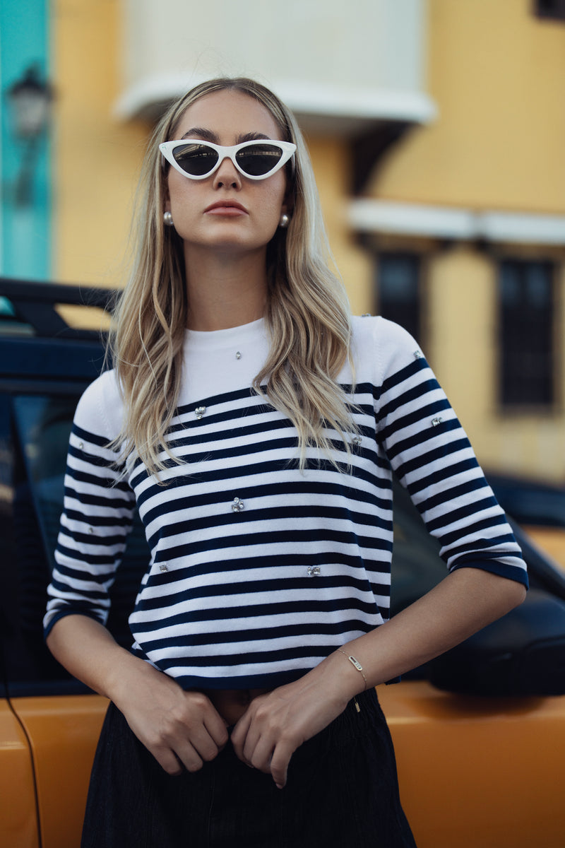Bliss Embellished Striped Sweater