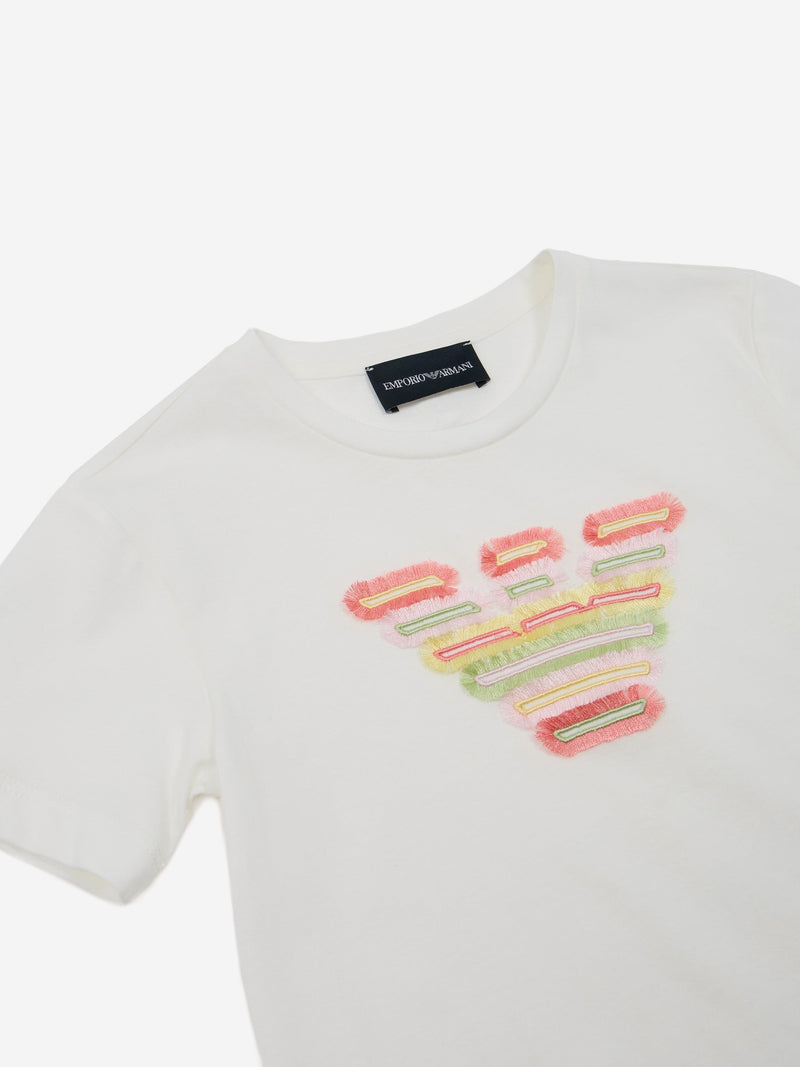 Girls Embellished Logo T-Shirt in Ivory