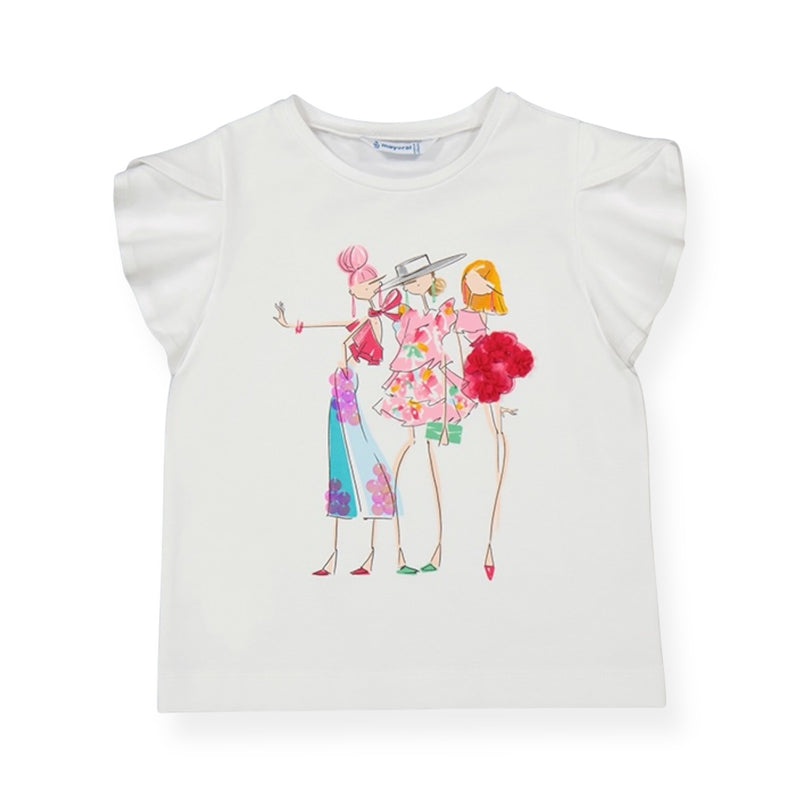 Mayoral Girls Embellished s/s T-Shirt ~ White Multi
