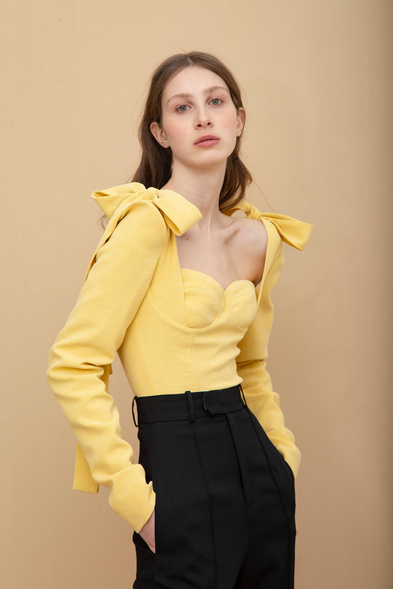 Bow-Embellished Corset Blouse