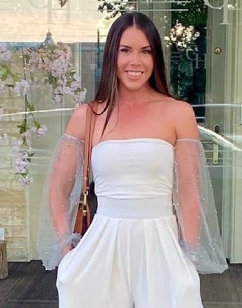 Bandeau Top with Grey Pearl Mesh Sleeve