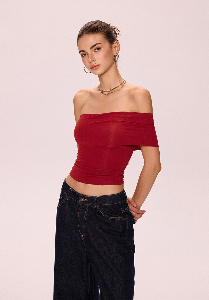 Off-Shoulder Red Bandeau Top