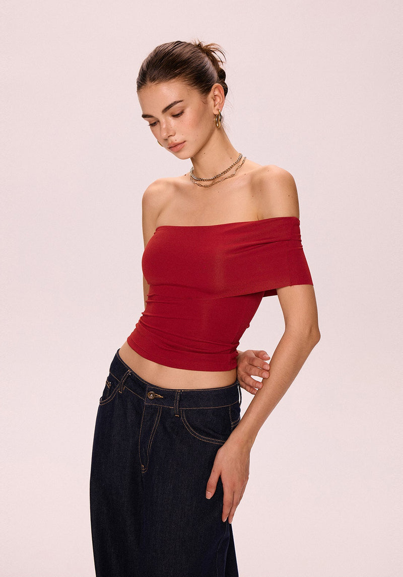 Off-Shoulder Red Bandeau Top