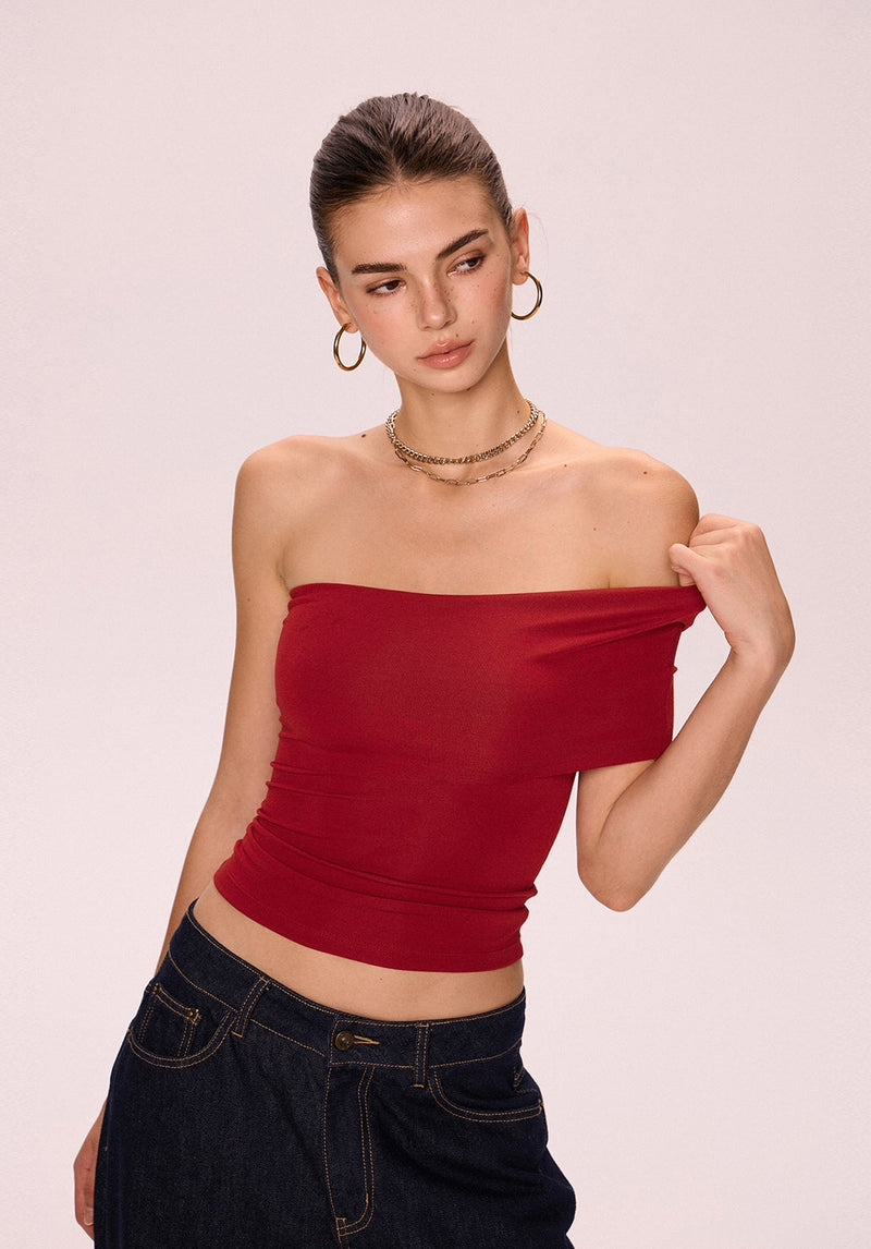 Off-Shoulder Red Bandeau Top