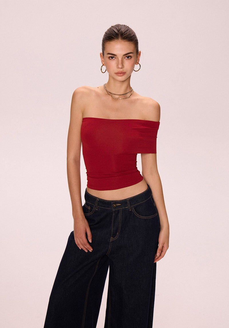 Off-Shoulder Red Bandeau Top