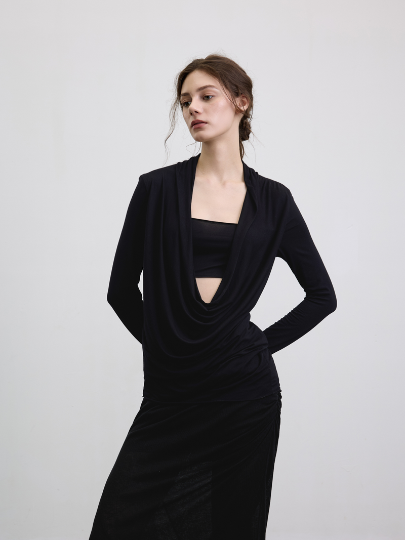 Black Draped Neck Bandeau Top