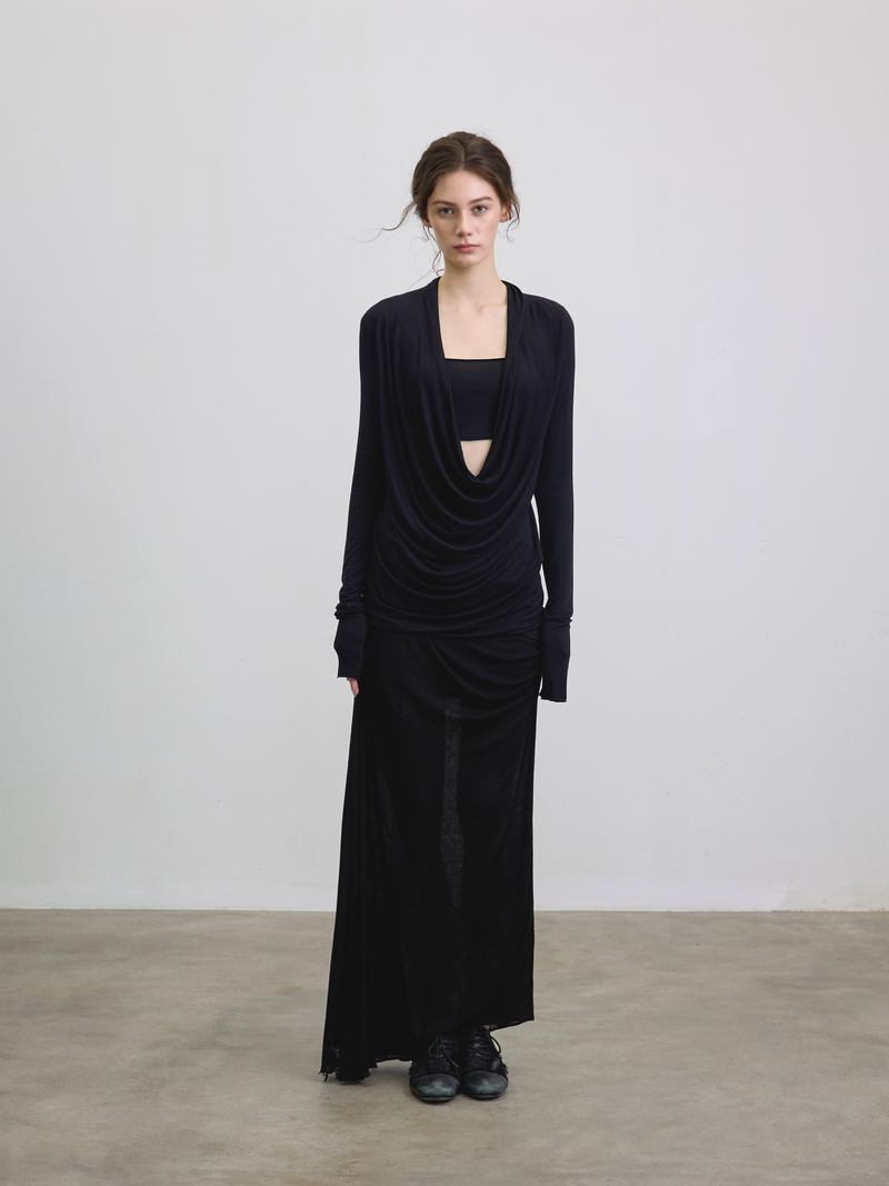 Black Draped Neck Bandeau Top