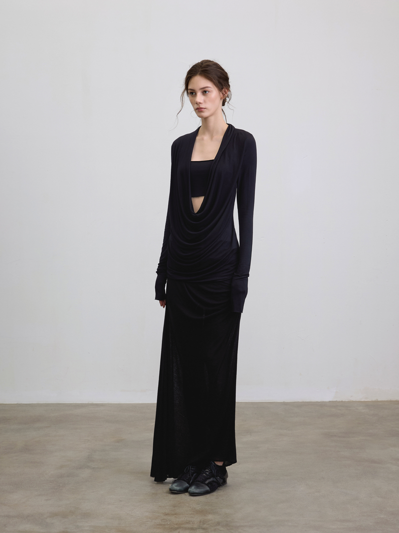 Black Draped Neck Bandeau Top
