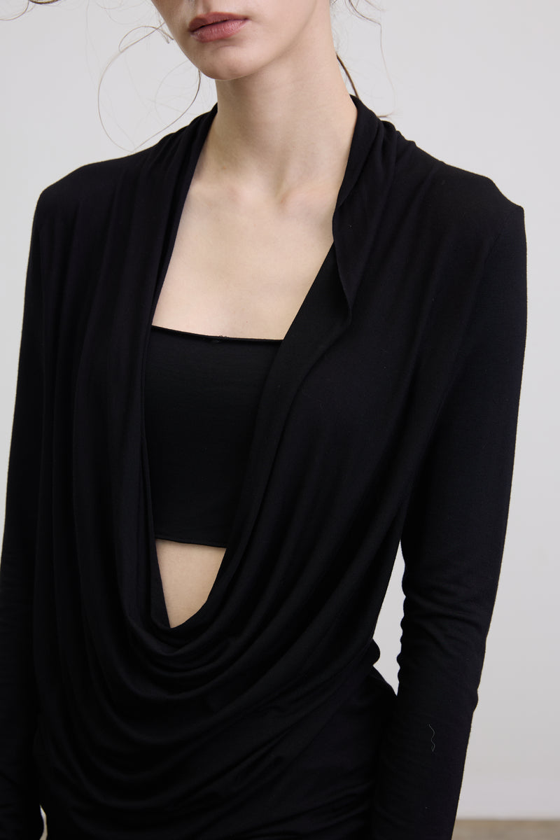 Black Draped Neck Bandeau Top