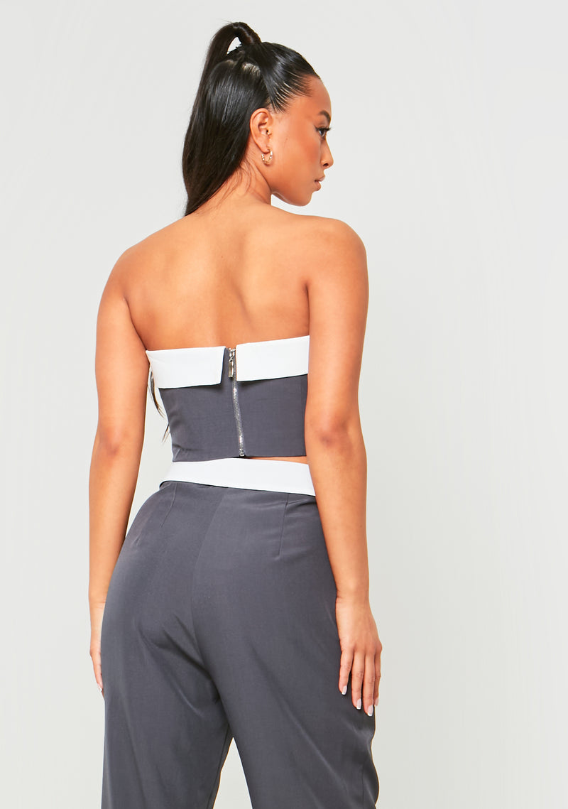 Kaysie Charcoal Fold Over Bandeau Top