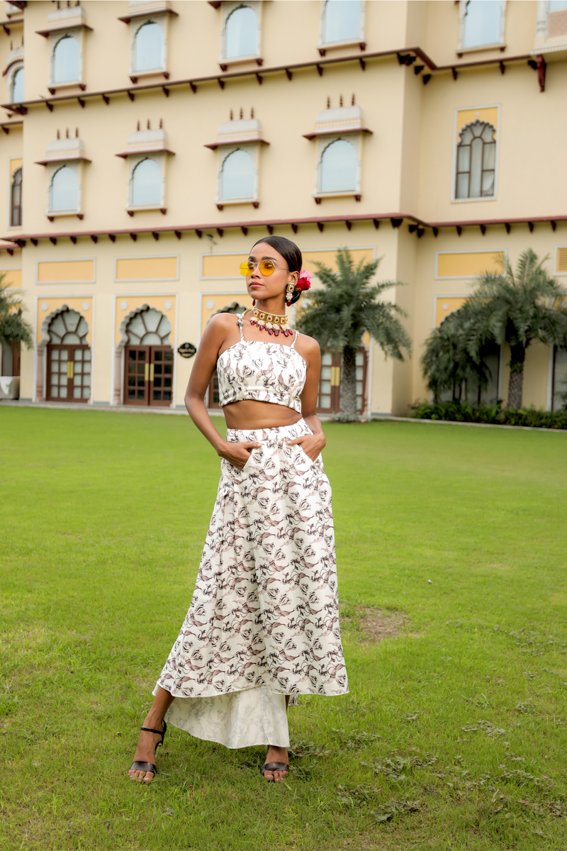 Square Bandeau Crop Top in Monochrome Tulip Print