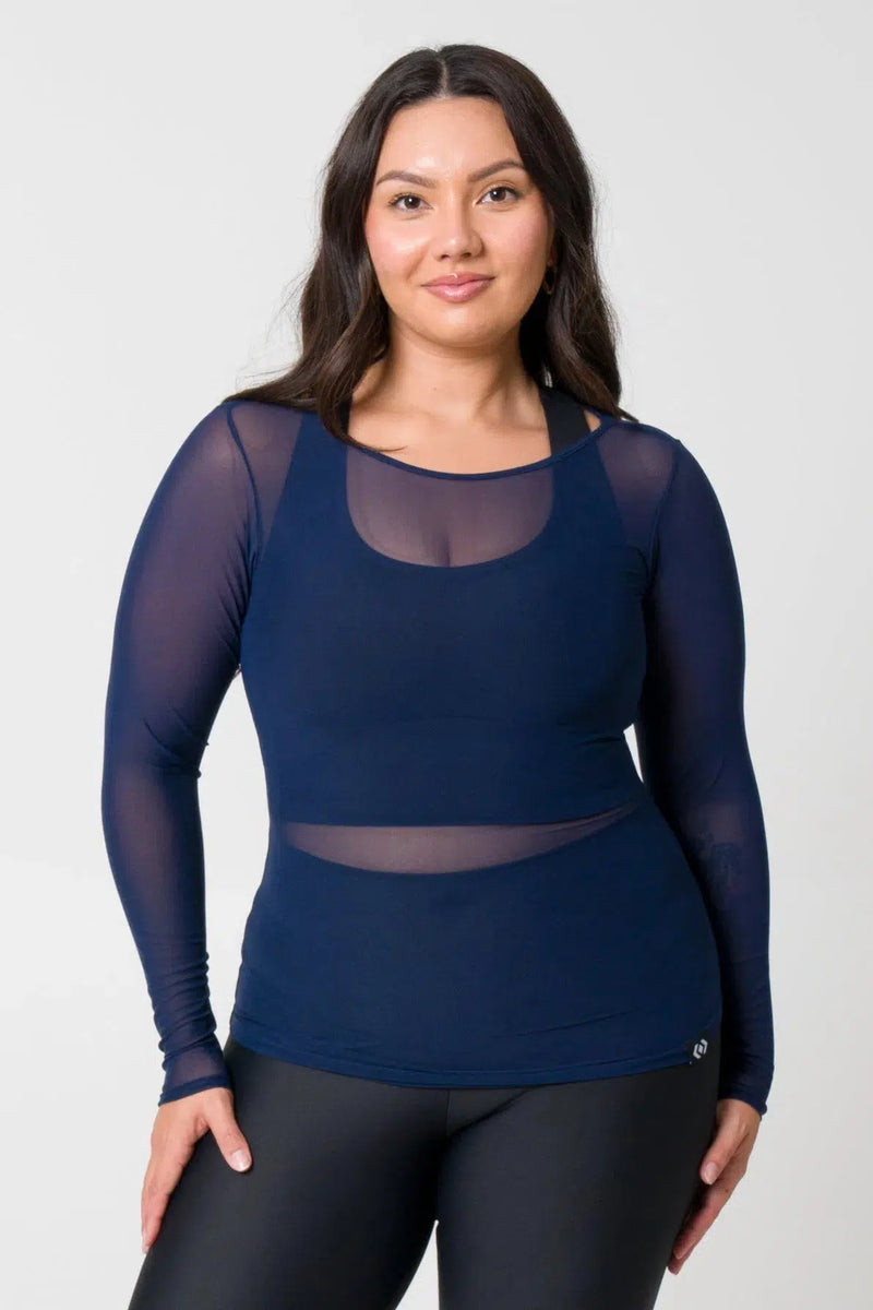 Net Fitted Long Sleeve Tee - Navy