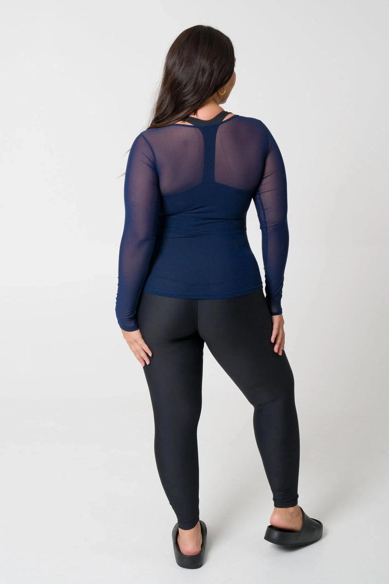 Net Fitted Long Sleeve Tee - Navy