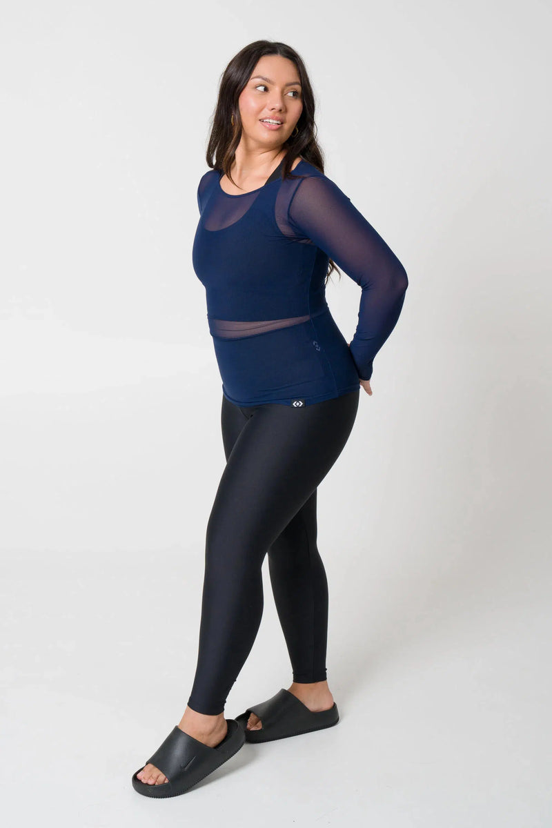 Net Fitted Long Sleeve Tee - Navy