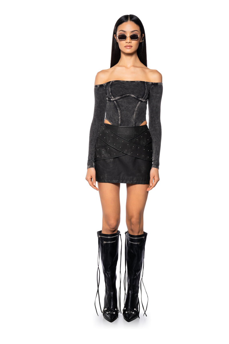 KATRINA MINERAL WASH OFF THE SHOULDER BODYSUIT