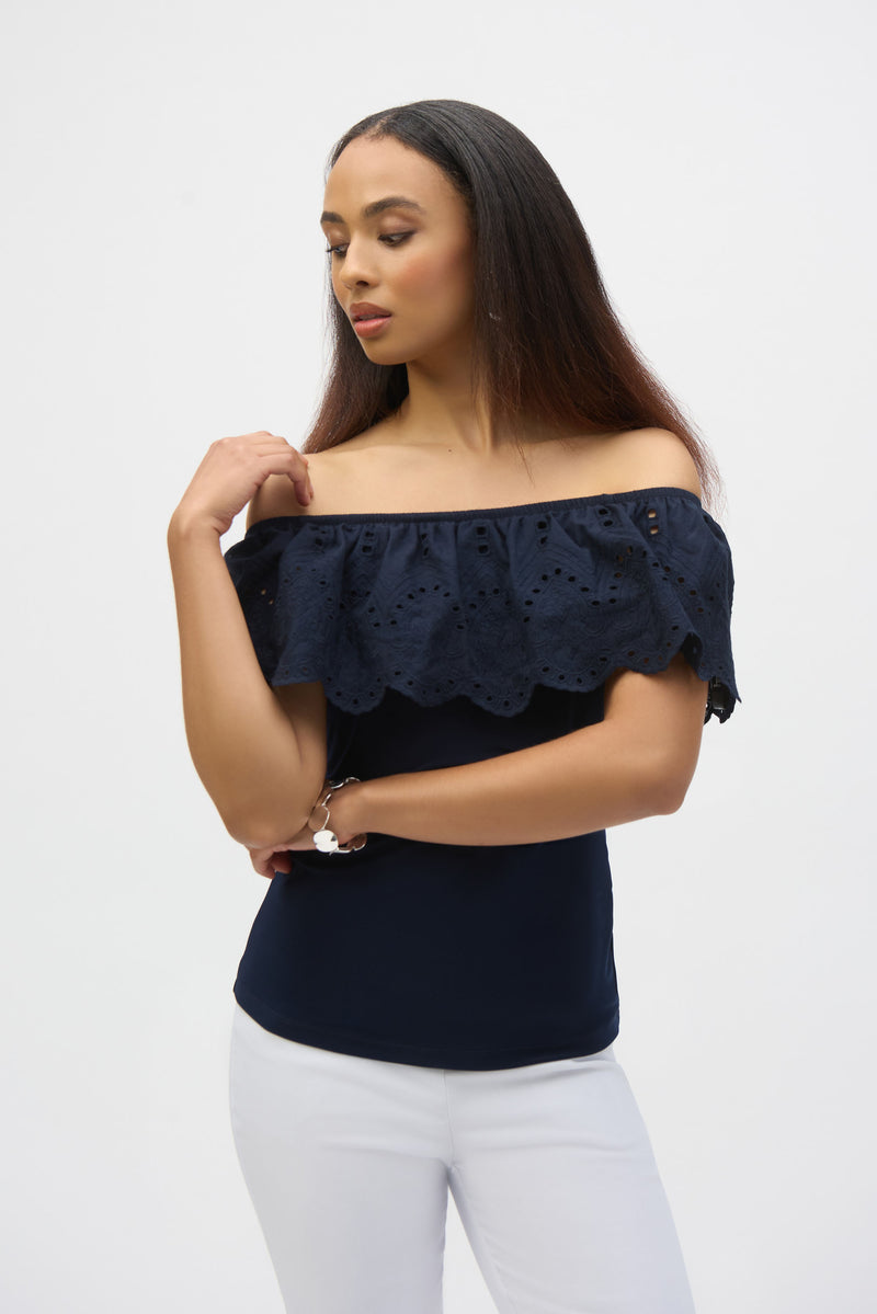 Joseph Ribkoff Eyelet Lace Off-Shoulder Top Style 252134
