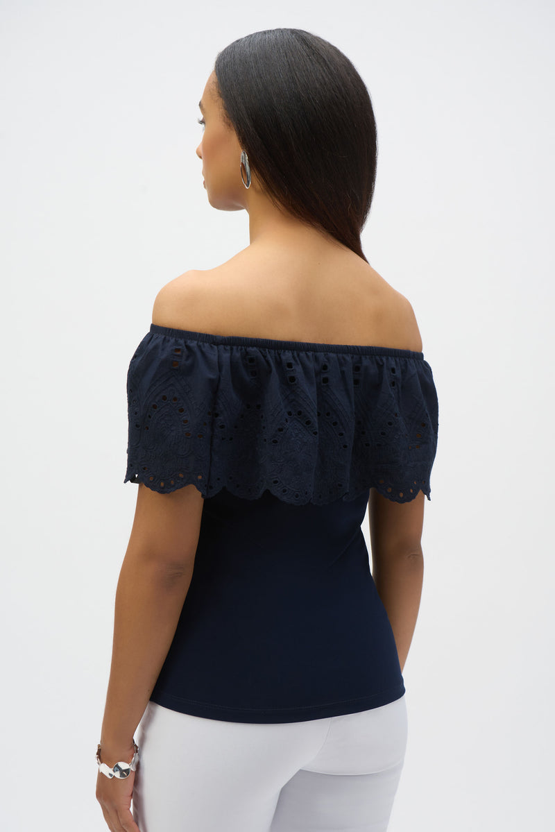 Joseph Ribkoff Eyelet Lace Off-Shoulder Top Style 252134