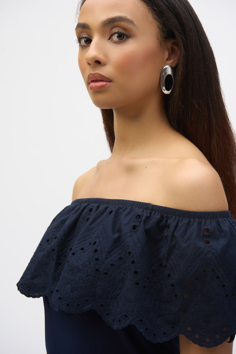 Joseph Ribkoff Eyelet Lace Off-Shoulder Top Style 252134