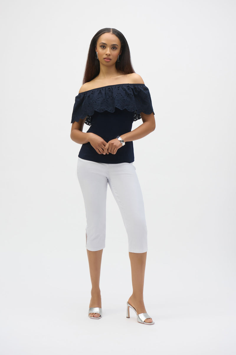 Joseph Ribkoff Eyelet Lace Off-Shoulder Top Style 252134