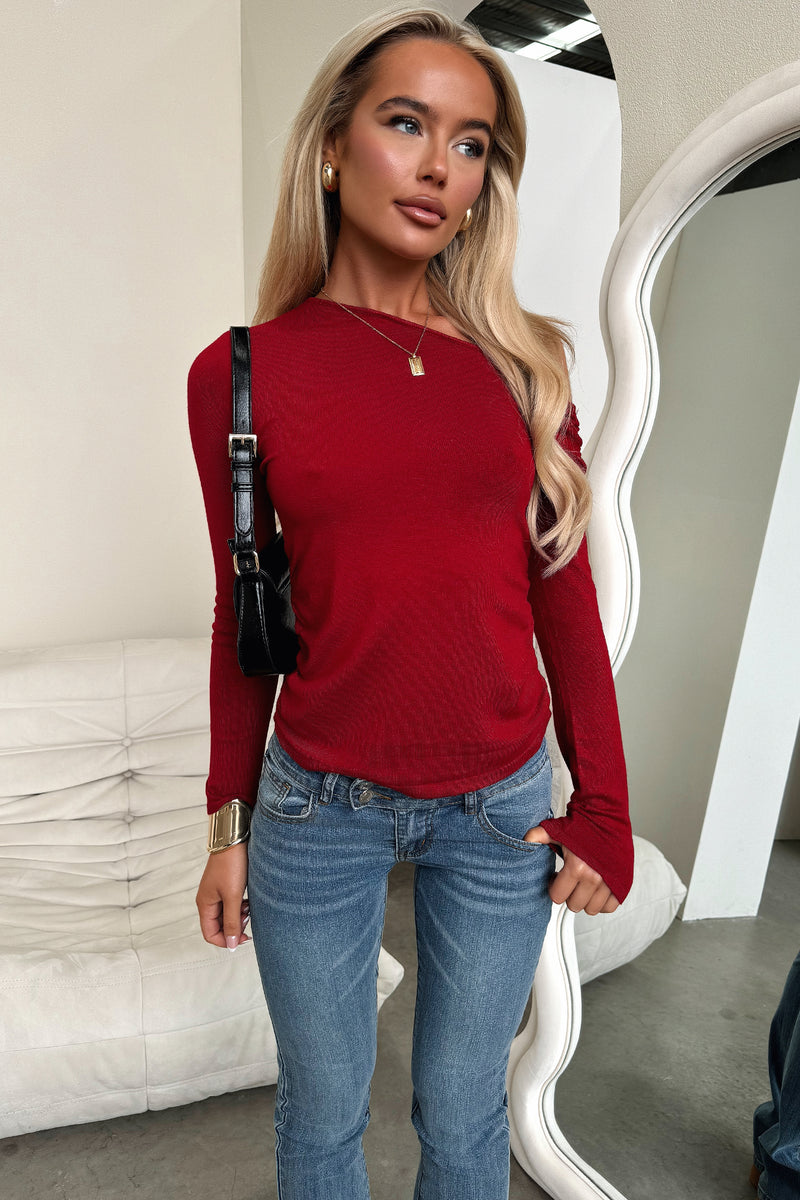 Baylee Off Shoulder Top - Burgundy