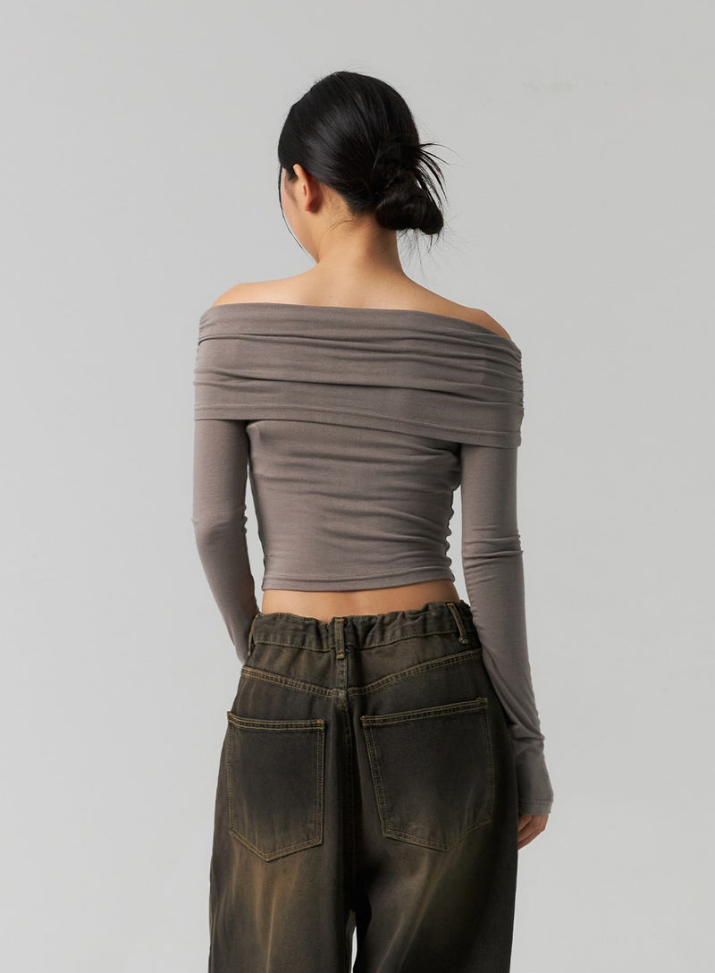 Shirred Off-Shoulder Crop Top CS320
