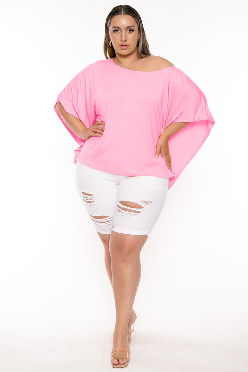 Plus Size Tori  Off The Shoulder Top - Pink