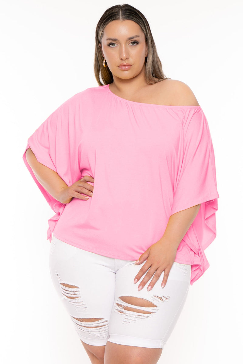 Plus Size Tori  Off The Shoulder Top - Pink
