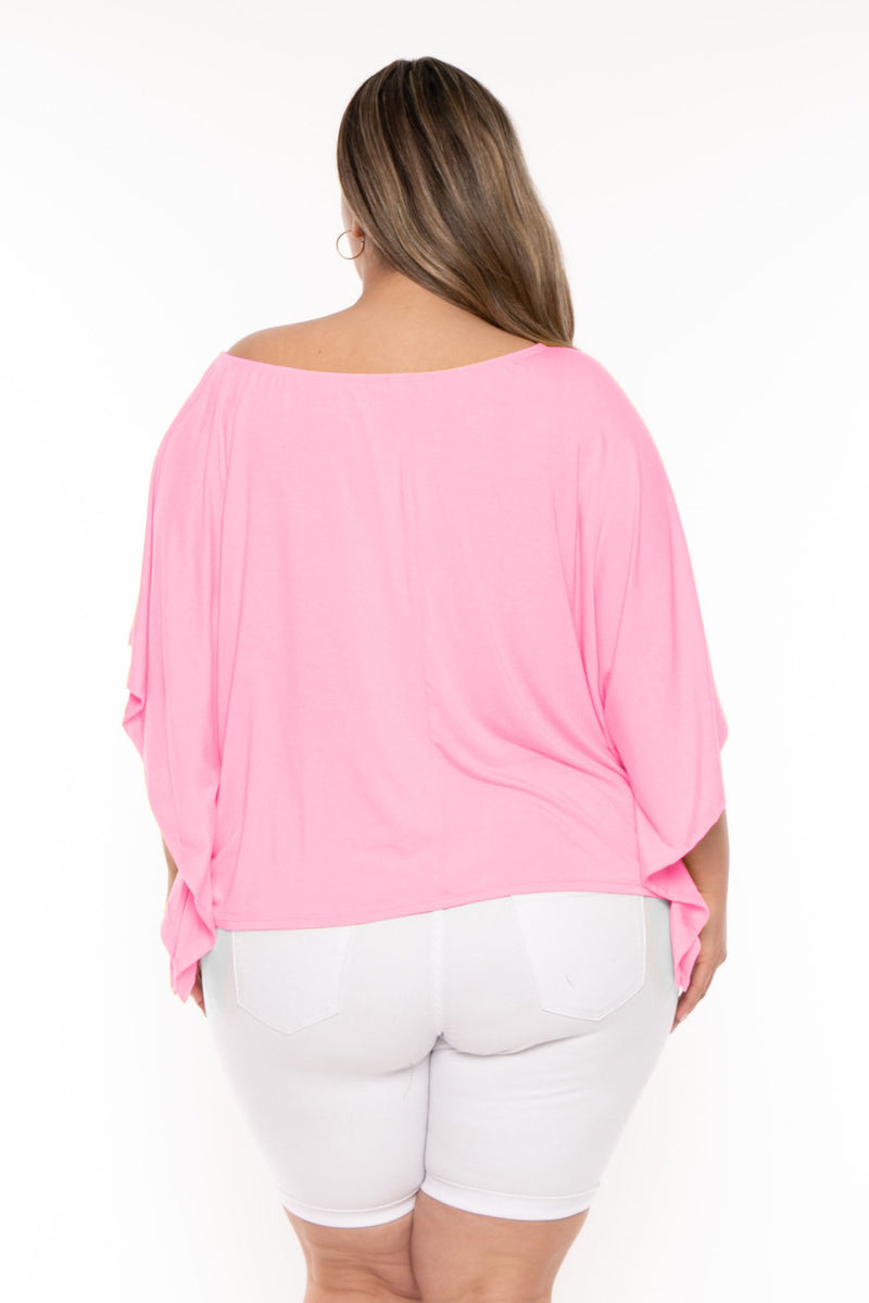 Plus Size Tori  Off The Shoulder Top - Pink