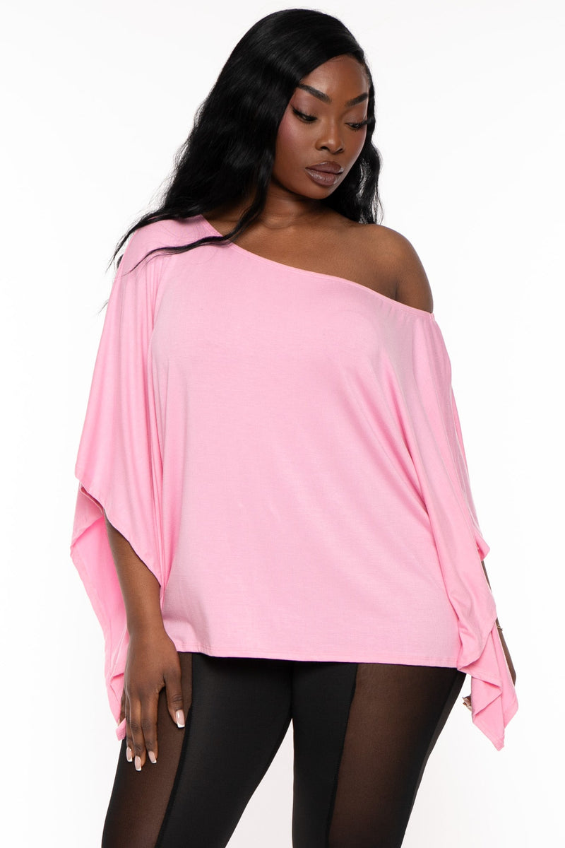 Plus Size Tori  Off The Shoulder Top - Pink
