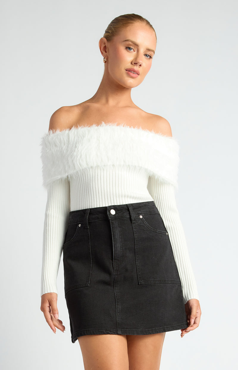 Marzella Off Shoulder Knit Top - White